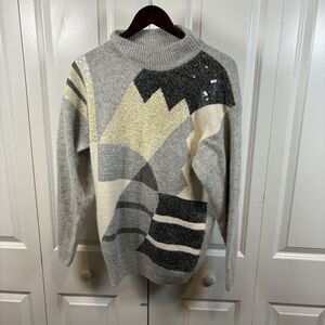 Vintage IB Diffusion Sweater Women M Silk Angora Blend Sequin Abstract 90s